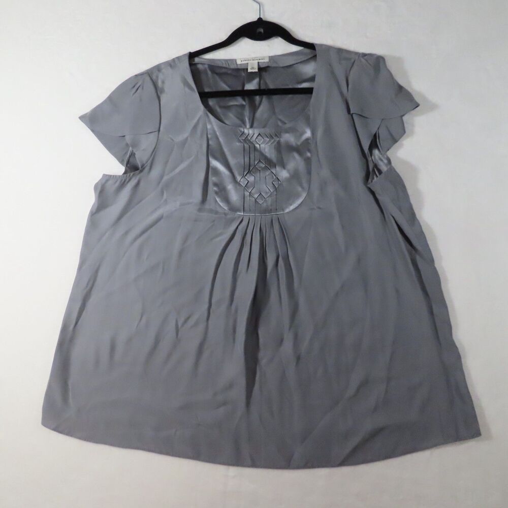 Banana Republic Silver Gray Satin Pintuck Bib Flutter Sleeve Top XL